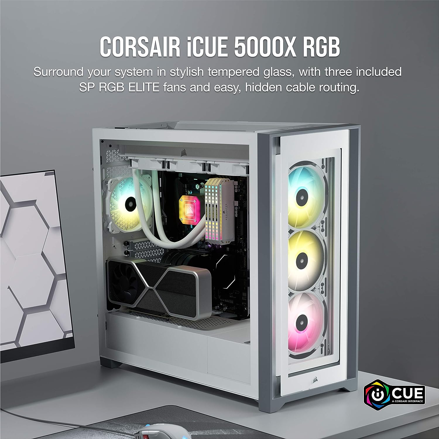 Corsair iCUE 5000X RGB Tempered Glass ATX PC Case — White - image 2