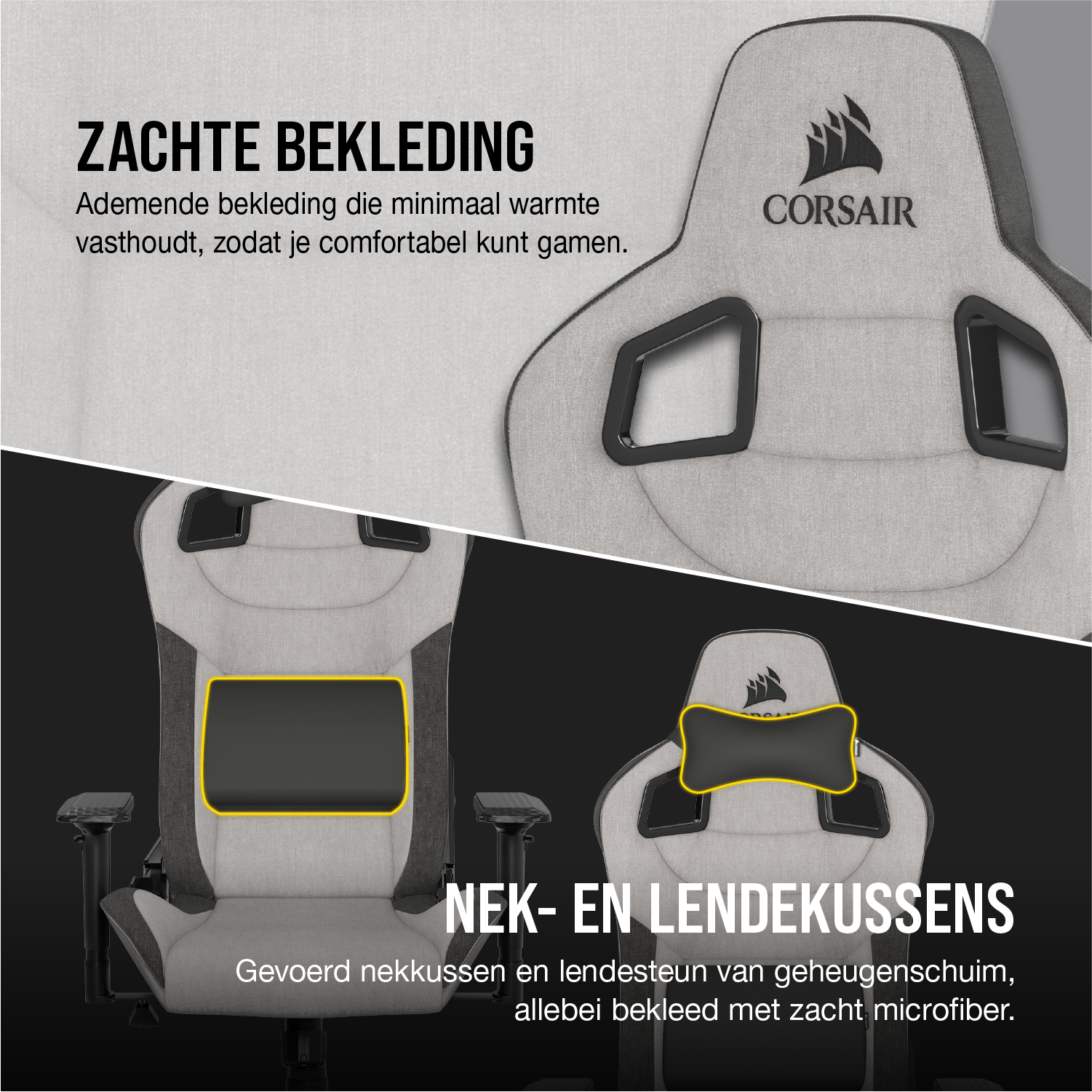 Corsair T3 RUSH Fabric Gaming Chair - Grey/Charcoal - image 3