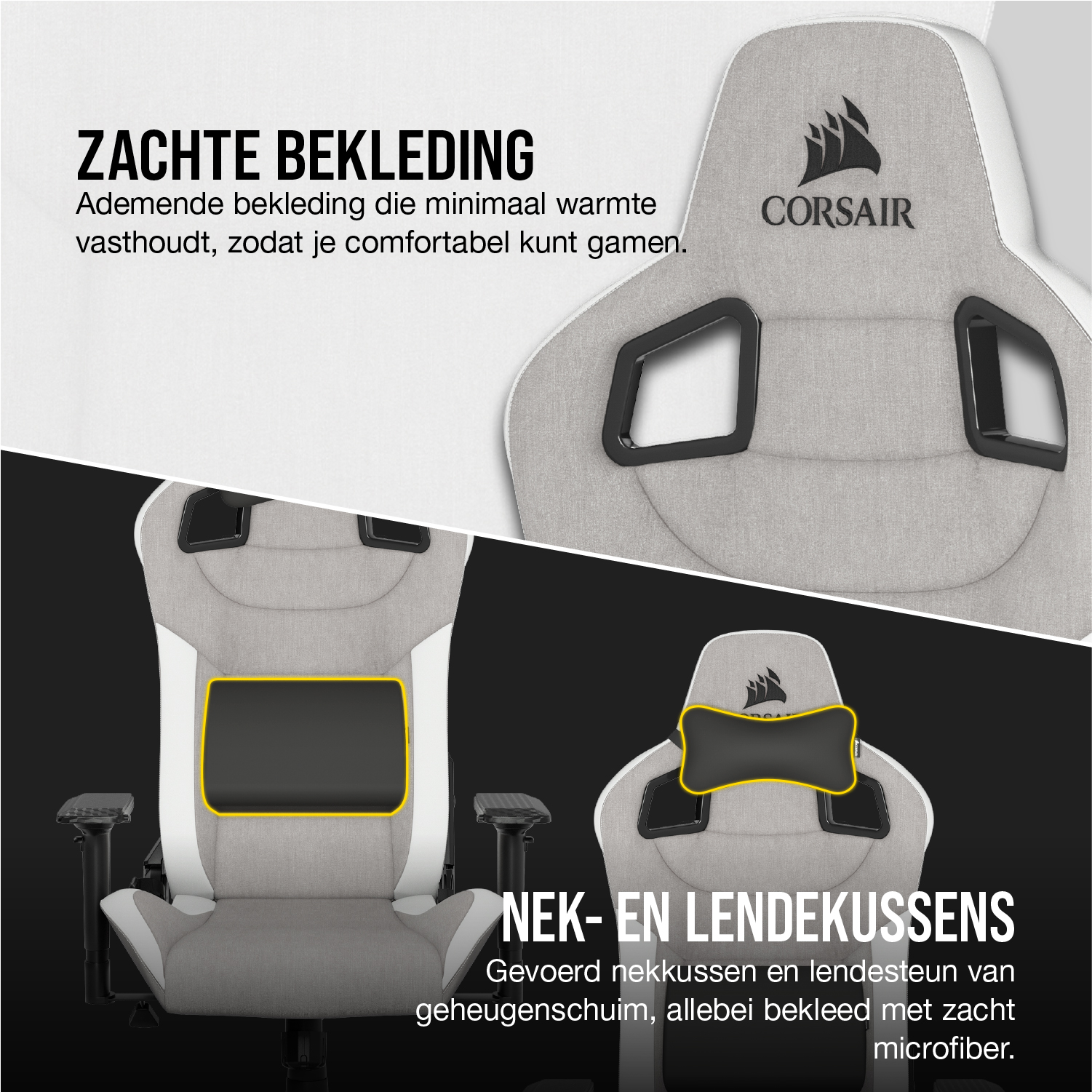 Corsair T3 RUSH Fabric Gaming Chair - Grey/White - image 3