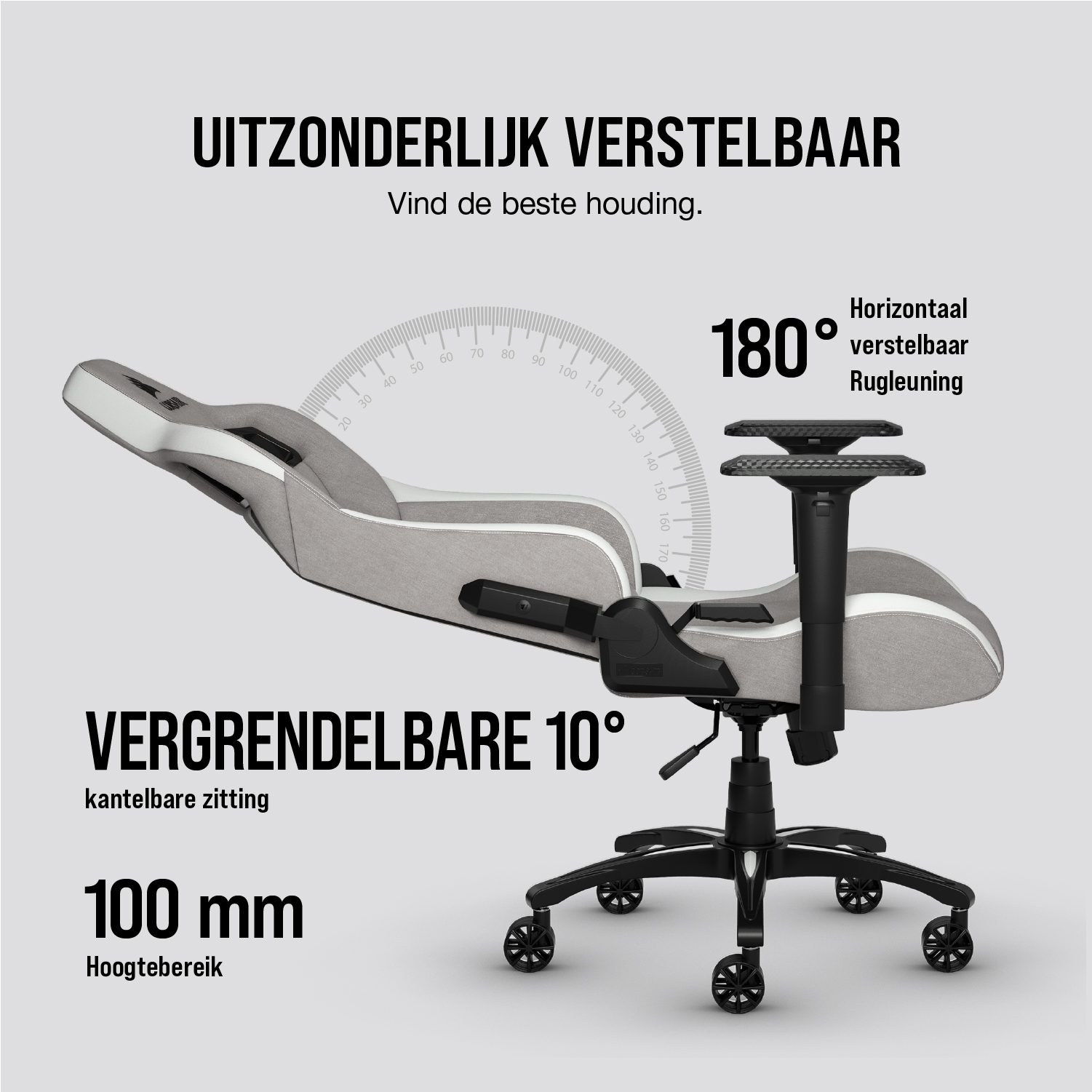 Corsair T3 RUSH Fabric Gaming Chair - Grey/White - image 5