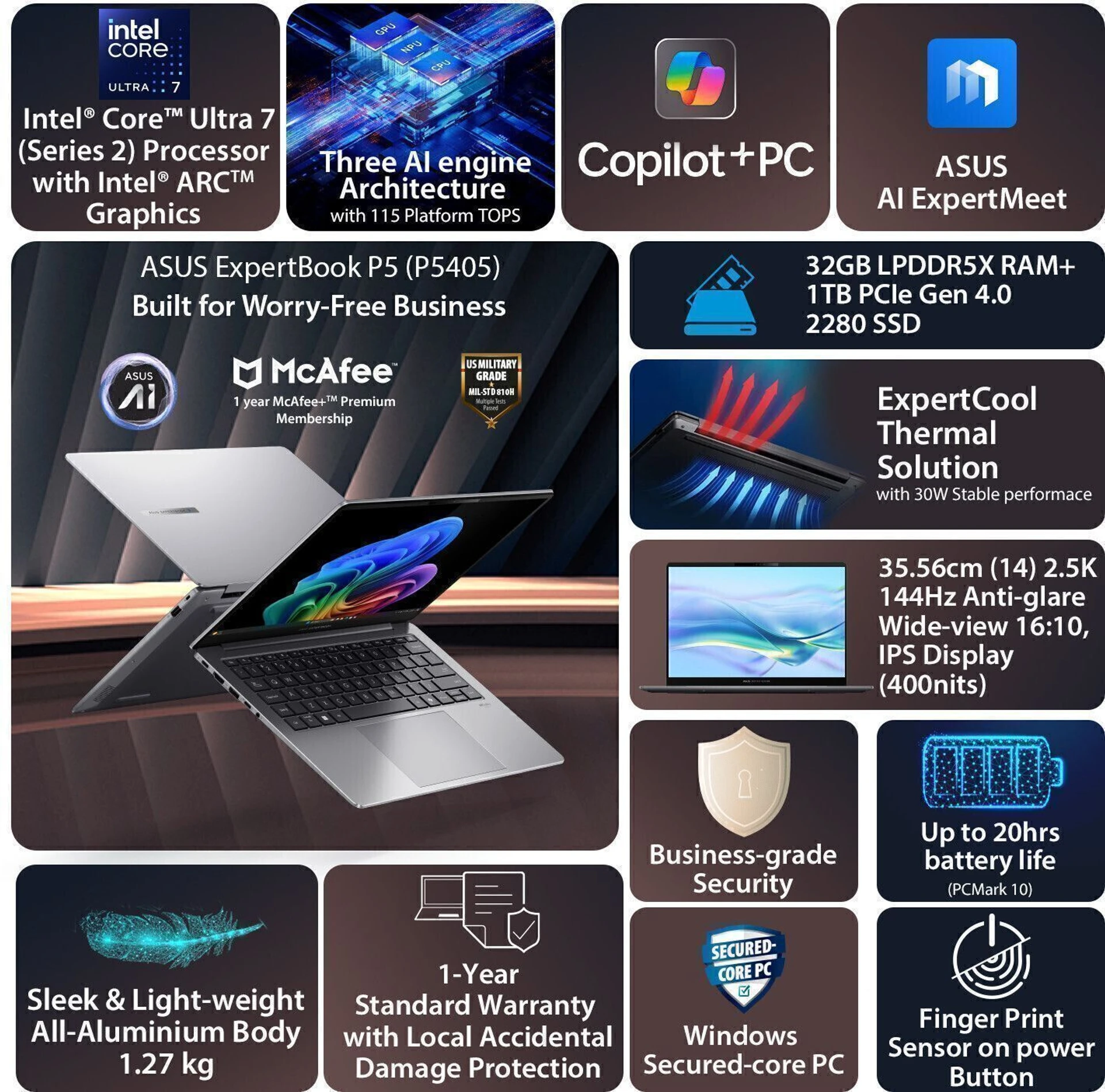 ASUS ExpertBook P5 P5405CSA-NZ0949X Windows 11 Pro Core Ultra 7 258V 32GB 1TB AI Laptop - image 2