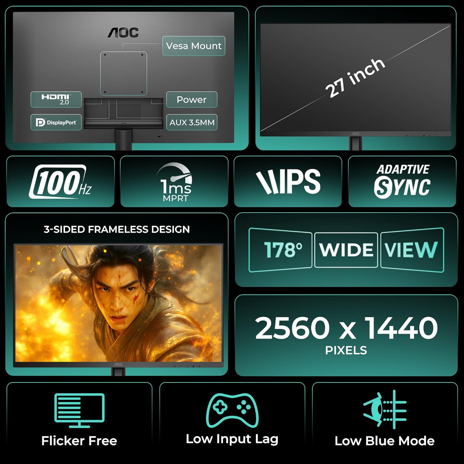 AOC Q27B3S2 27inch QHD IPS Gaming Monitor - image 6