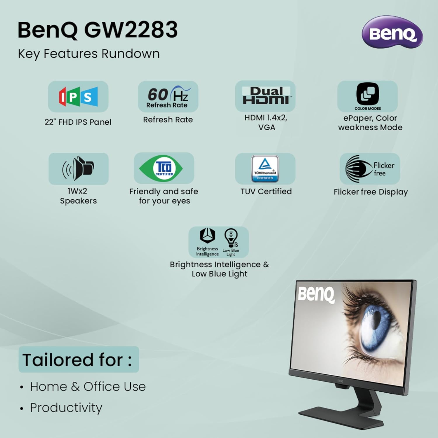 BenQ GW2283 22inch 1080p Eye-Care IPS Monitor - image 4