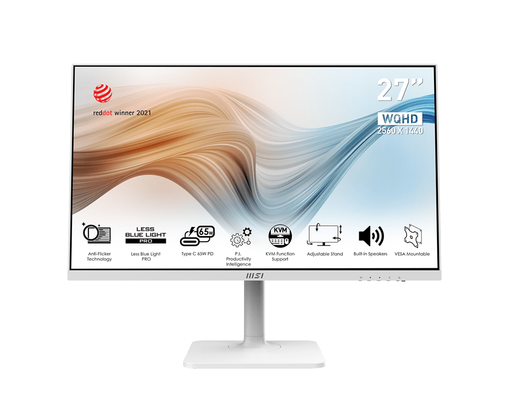 MSI Modern MD272QPW 27 Inch WQHD white Monitor - 2560 x 1440 IPS Panel, 75 Hz, Eye-Friendly Screen, Built-in Speakers, 4-Way Adjustable Stand, KVM - DP 1.2, USB Type-C