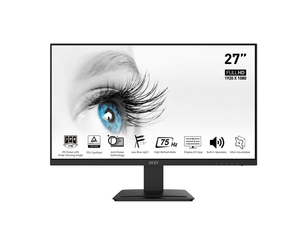 MSI Pro MP273 Professional Monitor with 27 Inch FullHD (1920 x 1080) 75Hz Refresh Rate, IPS Panel with Eye-Friendly Technology, VESA-Mount