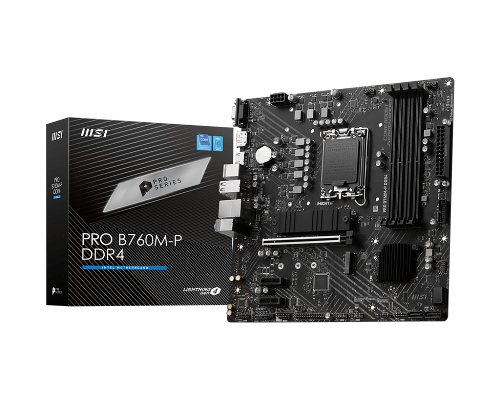 MSI PRO B760M-P DDR4 Motherboard MATX - Supports Intel 12th and 13th Gen Core Processors, LGA 1700,Memory Boost Upto 128GB(DDR4-4800MHz/OC), 1 x PCIe 4.0 x16, 4 x M.2 Gen4/ x4