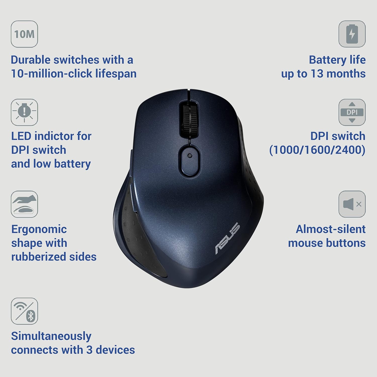 ASUS MW203 Blue Multi-Device Wireless Silent Mouse - image 2