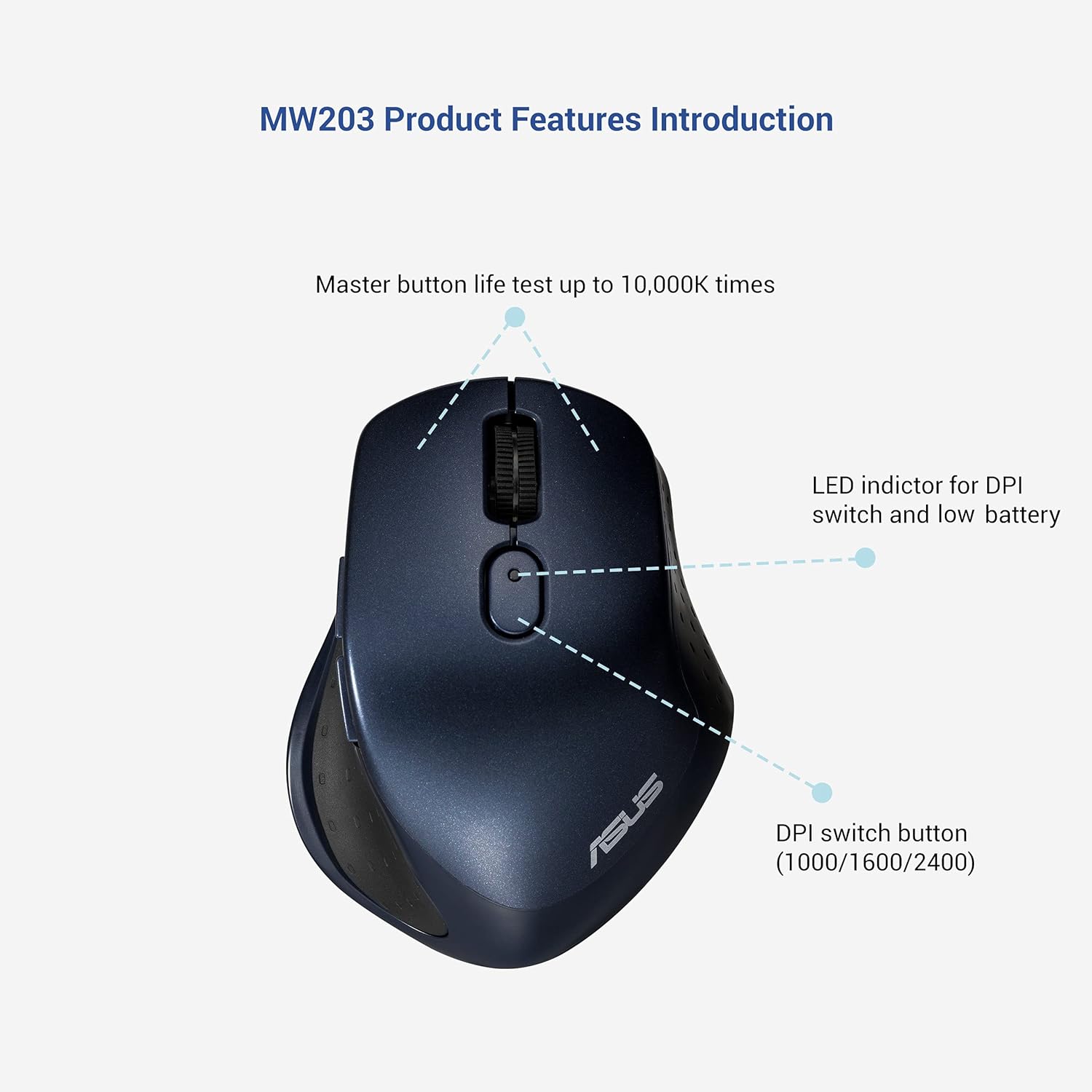 ASUS MW203 Blue Multi-Device Wireless Silent Mouse - image 3