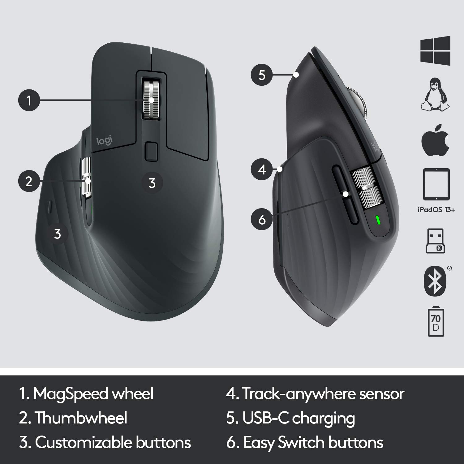 Logitech MX Master 3 Wireless Mouse Dark Grey - image 6