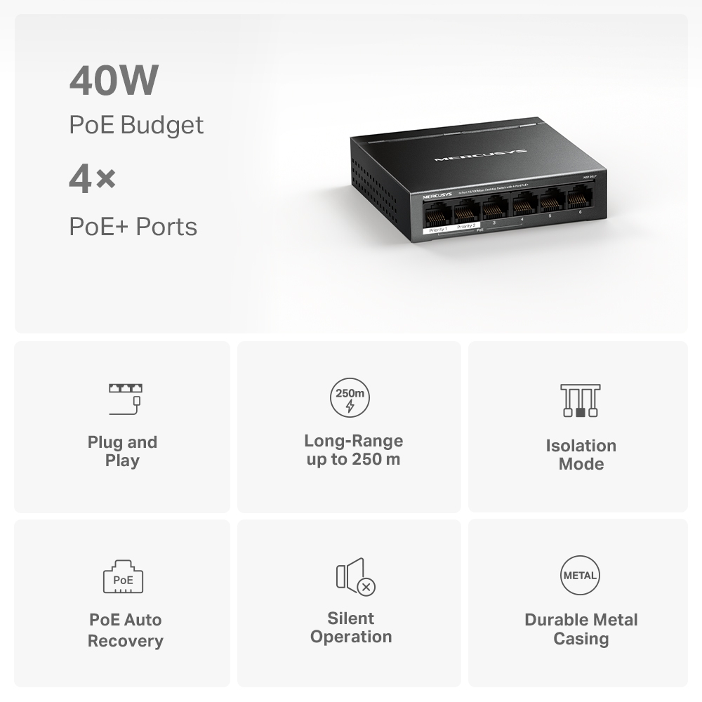 Mercusys MS106LP 6-Port 100Mbps PoE+ Networking Switch - image 4