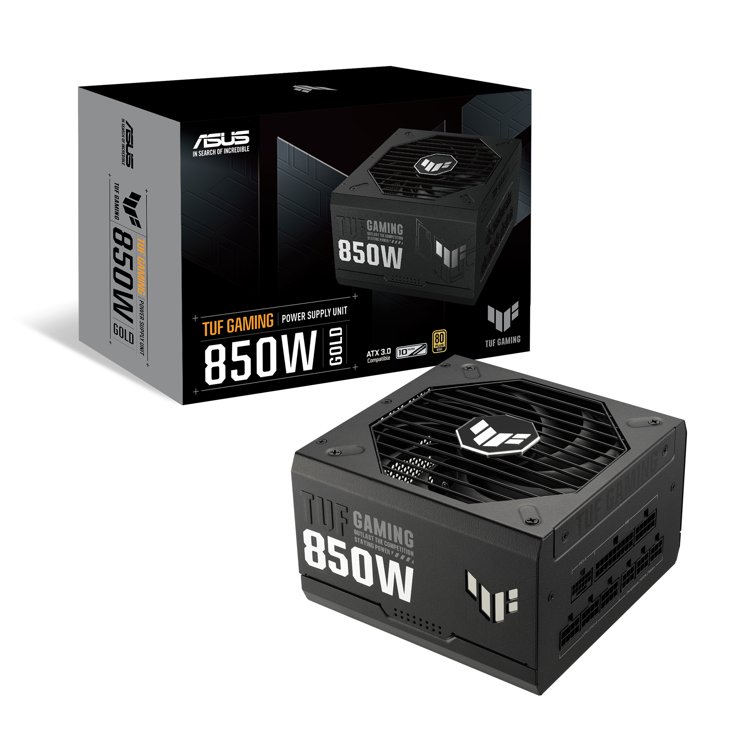 ASUS TUF Gaming 850W 80 Plus Gold Certified Fully modular ATX 3.0 Ready Power Supply Units with Military-grade components, Dual ball fan bearings, protective PCB coating and Axial-tech fan design