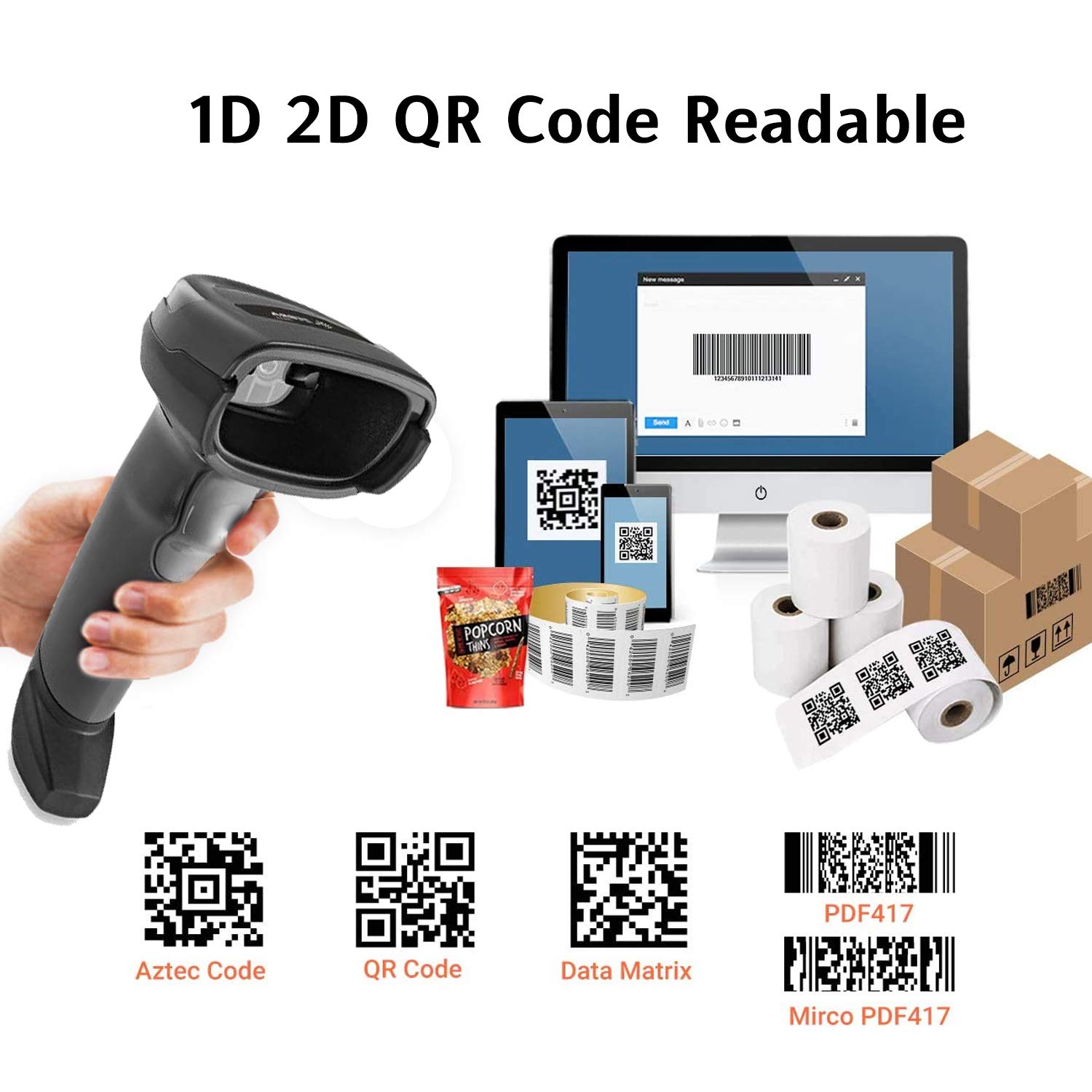 Zebra DS2208-SR7U2100AZK 1D 2D Handheld Barcode Scanner QR Wired USB Imager Black Corded Screen Code Reader - image 3