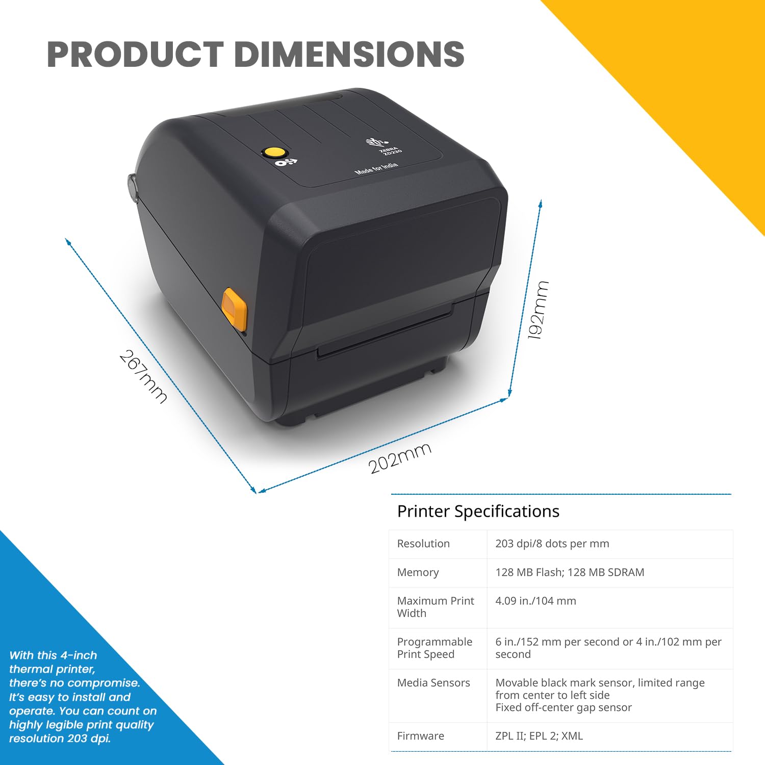 Zebra ZD23A43-30GG0GNZ 300 dpi Thermal Transfer 4 inch width Desktop Printer for Labels, Receipts, Barcodes, Tags, and Wrist Bands | ZD23A43-30GG0GNZ - image 5