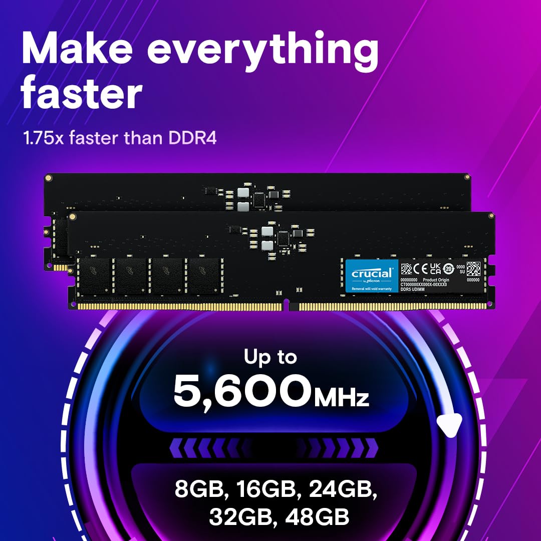 Crucial 16GB DDR5 4800Mhz U-DIMM Desktop Memory - image 3