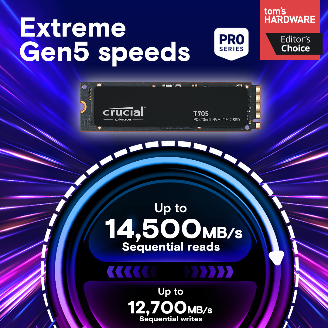 Crucial T705 2TB PCIe Gen5 NVMe M.2 SSD - image 2