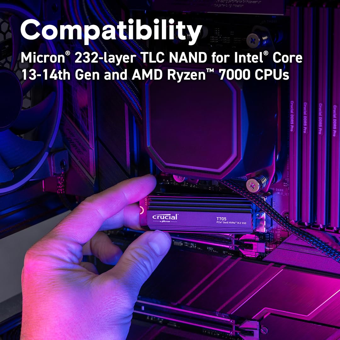Crucial T705 4TB PCIe Gen5 NVMe M.2 SSD with heatsink - image 5